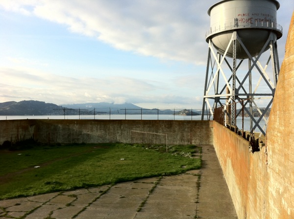The recreation yard and water tower