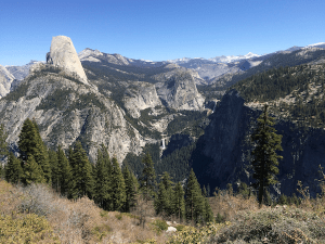 View of Half Dome and falls from Glacier Point